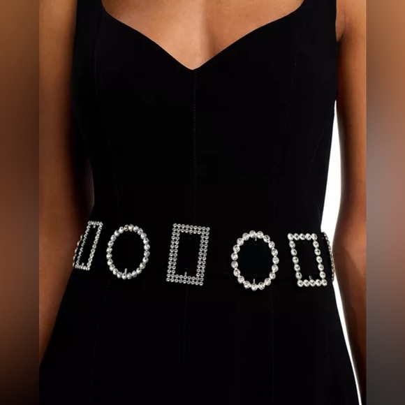 Cinq à Sept Eden Crystal-Embellished A-Line Crepe Cocktail Black Tie Midi Dress - Picture 6 of 12